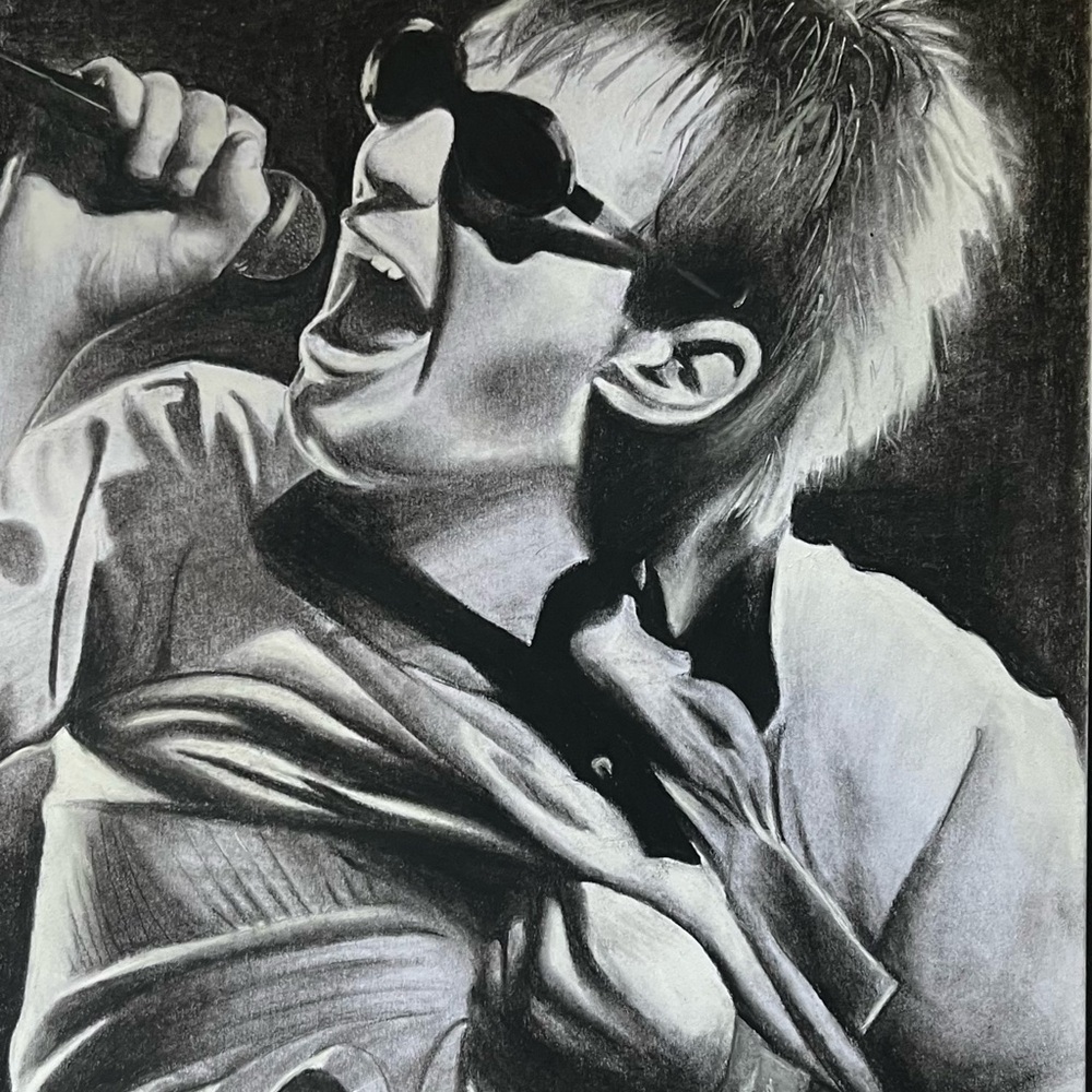 Charcoal drawing of Thom Yorke.